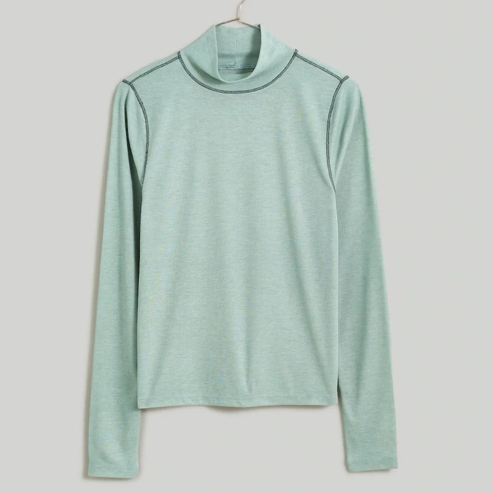 Madewell Semi-Sheer Mock-neck Long Sleeve Sage Green Tee Shirt Top Size XS